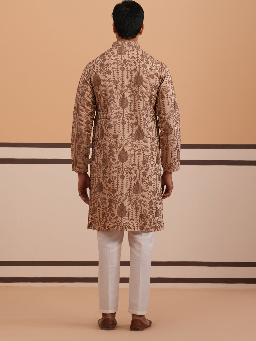DesiQlo Men Embroidered Kurta Pyjama Set - Brown - 65KP_P_5339Brown_S