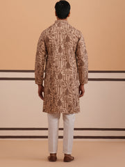Men’s Ethnic Embroidered Kurta Pyjama (65KP P 5339 Brown ) [FF] [P-12]