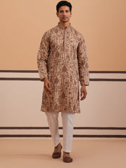Men’s Ethnic Embroidered Kurta Pyjama (65KP P 5339 Brown ) [FF] [P-12]