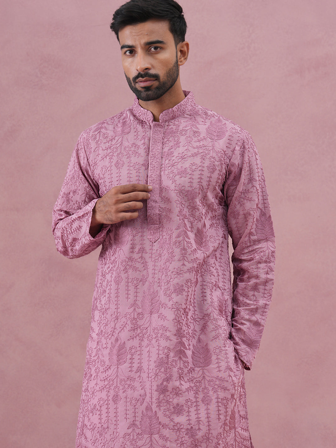Men’s Ethnic Embroidered Kurta Pyjama ( 65KP P 5339 P 5339Lavender ) [FF] [P-12]