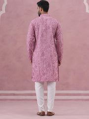 Men’s Ethnic Embroidered Kurta Pyjama ( 65KP P 5339 P 5339Lavender ) [FF] [P-12]