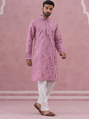 Men’s Ethnic Embroidered Kurta Pyjama ( 65KP P 5339 P 5339Lavender ) [FF] [P-12]