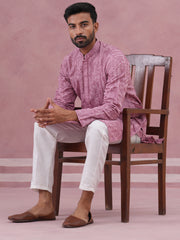 Men’s Ethnic Embroidered Kurta Pyjama ( 65KP P 5339 P 5339Lavender ) [FF] [P-12]