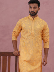 Men’s Ethnic Embroidered Kurta Pyjama (65KP P 5339 Yellow ) [FF] [P-12]