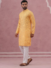 Men’s Ethnic Embroidered Kurta Pyjama (65KP P 5339 Yellow ) [FF] [P-12]