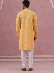 Men’s Ethnic Embroidered Kurta Pyjama (65KP P 5339 Yellow ) [FF] [P-12]