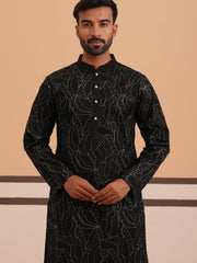 Silk Blend Embroidered & Sequinned Kurta Pyjama Set (65KP P 5340 Black ) [FF] [P-15]