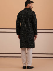 Silk Blend Embroidered & Sequinned Kurta Pyjama Set (65KP P 5340 Black ) [FF] [P-15]
