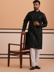 Silk Blend Embroidered & Sequinned Kurta Pyjama Set (65KP P 5340 Black ) [FF] [P-15]