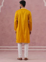 Men’s Ethnic Silk Blend Embroidered Kurta Set ( 65KP P 5341 P 5341Mustard ) [FF] [A-1-4]