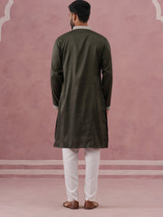 Men’s Ethnic Silk Blend Embroidered Kurta Set ( 65KP P 5341 P 5341Olive ) [FF] [A-1-4]