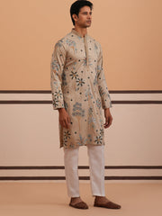 Botanical Embroidered Cotton Blend Kurta Set for Men (65KP P 5344 Beige ) [FF] [Q-4]