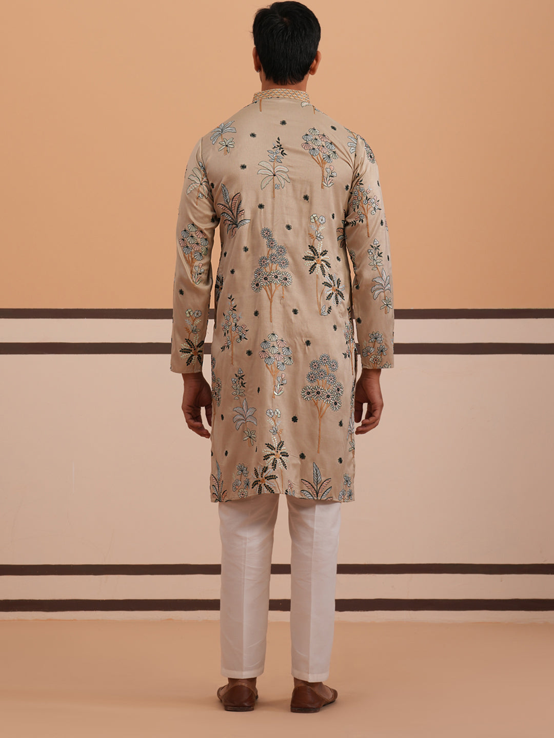 DesiQlo Men Embroidered Kurta Pyjama Set - Beige - 65KP_P_5344Beige_S