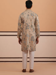 Botanical Embroidered Cotton Blend Kurta Set for Men (65KP P 5344 Beige ) [FF] [Q-4]