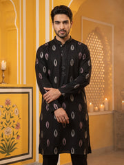 Festive Silk Blend Embroidered Kurta Set ( 65KP B-P 5346Black )
