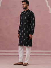 Festive Silk Blend Embroidered Kurta Set (65KP P 5346 Black ) [FF] [B-1-2]