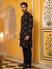 Festive Silk Blend Embroidered Kurta Set ( 65KP B-P 5346Black )
