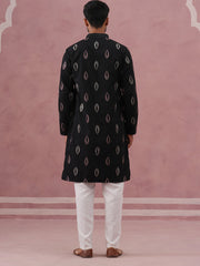 Festive Silk Blend Embroidered Kurta Set (65KP P 5346 Black ) [FF] [B-1-2]