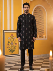 Festive Silk Blend Embroidered Kurta Set ( 65KP B-P 5346Black )