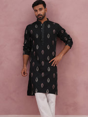Festive Silk Blend Embroidered Kurta Set (65KP P 5346 Black ) [FF] [B-1-2]