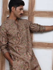 Traditional Foil Printed Kurta Pyjama for Men (65KP P 5348 Brown ) [FF] [D-1]