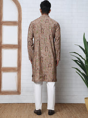 Traditional Foil Printed Kurta Pyjama for Men (65KP P 5348 Brown ) [FF] [D-1]