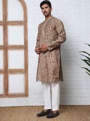 Traditional Foil Printed Kurta Pyjama for Men (65KP P 5348 Brown ) [FF] [D-1]