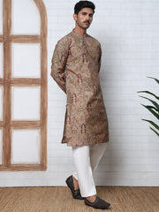 Traditional Foil Printed Kurta Pyjama for Men (65KP P 5348 Brown ) [FF] [D-1]