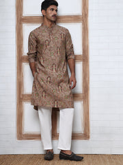 Traditional Foil Printed Kurta Pyjama for Men (65KP P 5348 Brown ) [FF] [D-1]
