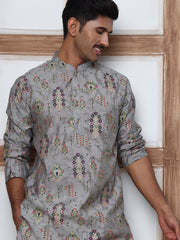 Traditional Foil Printed Kurta Pyjama for Men (65KP P 5348 Grey ) [FF] [D-1]