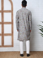 Traditional Foil Printed Kurta Pyjama for Men (65KP P 5348 Grey ) [FF] [D-1]