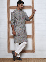 Traditional Foil Printed Kurta Pyjama for Men (65KP P 5348 Grey ) [FF] [D-1]