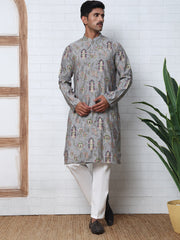 Traditional Foil Printed Kurta Pyjama for Men (65KP P 5348 Grey ) [FF] [D-1]
