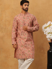Traditional Foil Printed Kurta Pyjama for Men (65KP 5348 Peach ) [FF] [D-1]