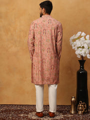 Traditional Foil Printed Kurta Pyjama for Men (65KP 5348 Peach ) [FF] [D-1]