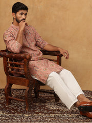 Traditional Foil Printed Kurta Pyjama for Men (65KP 5348 Peach ) [FF] [D-1]