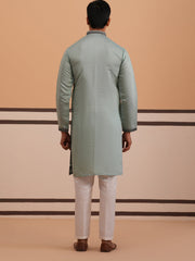 Men’s Silk Blend Embroidered Kurta Pyjama Set (65KP P 5350 Blue ) [FF] [A-1-4]