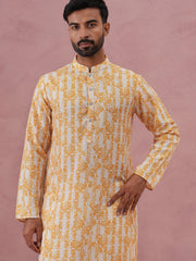 Yellow Ethnic Printed Kurta for Men (65KP P 5352 Yellow ) [FF] [F-2-3]