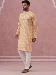 Yellow Ethnic Printed Kurta for Men (65KP P 5352 Yellow ) [FF] [F-2-3]