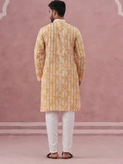 Yellow Ethnic Printed Kurta for Men (65KP P 5352 Yellow ) [FF] [F-2-3]