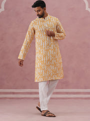 Yellow Ethnic Printed Kurta for Men (65KP P 5352 Yellow ) [FF] [F-2-3]