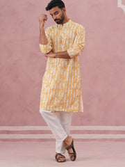 Yellow Ethnic Printed Kurta for Men (65KP P 5352 Yellow ) [FF] [F-2-3]