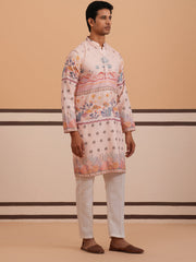 Men’s Cotton Blend Festive Printed Kurta Set ( 65KP P 5353 P 5353Peach ) [FF] [A-1-4]