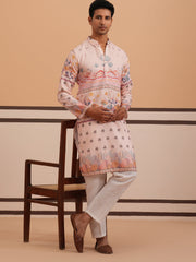 Men’s Cotton Blend Festive Printed Kurta Set ( 65KP P 5353 P 5353Peach ) [FF] [A-1-4]