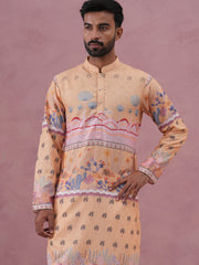 Men’s Cotton Blend Festive Printed Kurta Set (65KP P 5353 Yellow ) [FF] [A-1-4]