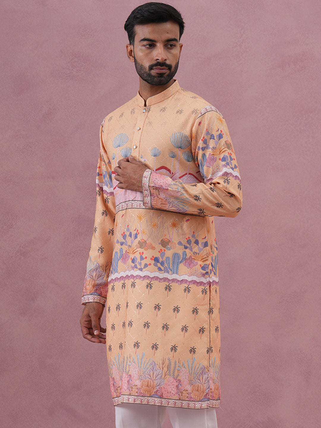 DesiQlo Men Printed Kurta Only - Yellow - 65KO_5353Yellow_S