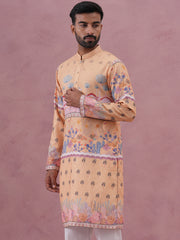 Men’s Cotton Blend Festive Printed Kurta (65KO 5353 Yellow ) [FF] [A-1-4]
