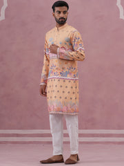 Men’s Cotton Blend Festive Printed Kurta Set (65KP P 5353 Yellow ) [FF] [A-1-4]