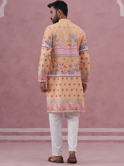 Men’s Cotton Blend Festive Printed Kurta Set (65KP P 5353 Yellow ) [FF] [A-1-4]