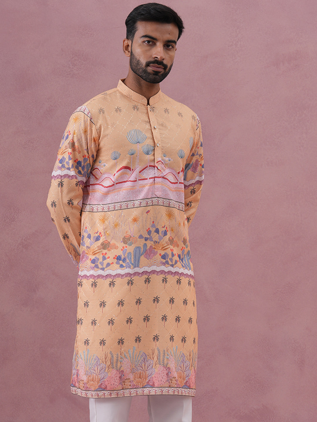 DesiQlo Men Printed Kurta Only - Yellow - 65KO_5353Yellow_S